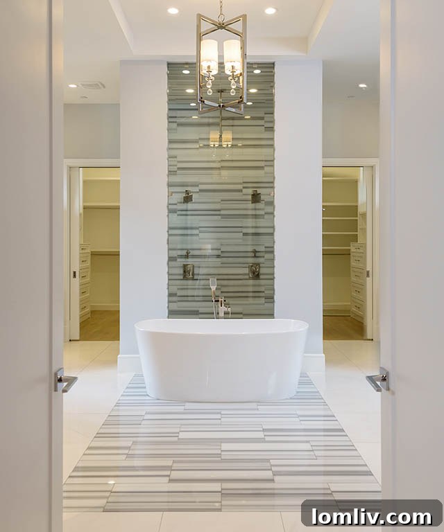 Contemporary soaking tub in a luxury master bath