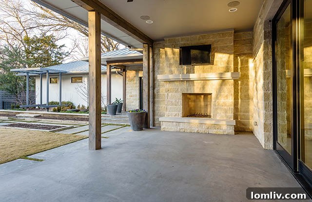 Outdoor kitchen with built-in grill and covered patio