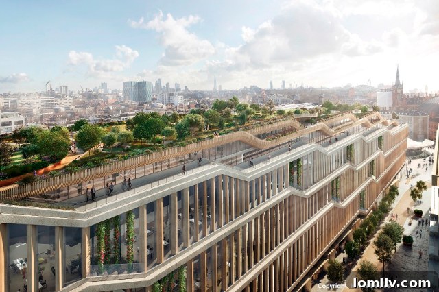 The spectacular green roof park atop the Google campus in London, a global example of urban greening.
