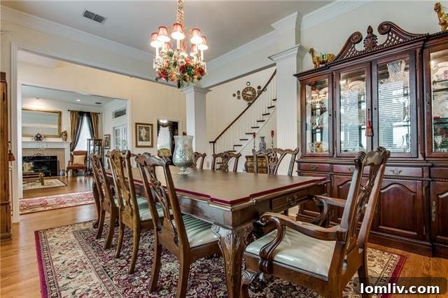 Refined formal dining area, exquisitely prepared for dinner parties and holiday feasts