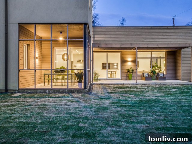 Outdoor living space and backyard view of the certified Passive House