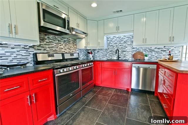Greenway Park Homes: Luxury Amenities, Smart Value 9 Stylish Renovated Kitchen with Red Cabinets