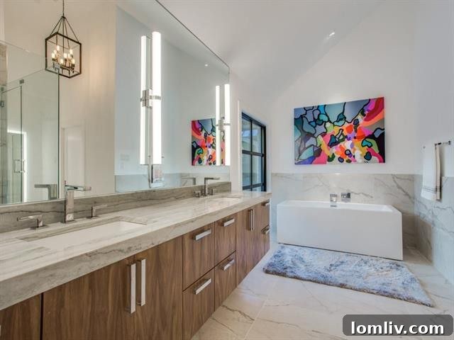 Luxurious master bathroom featuring contemporary fixtures in the Dallas transitional house