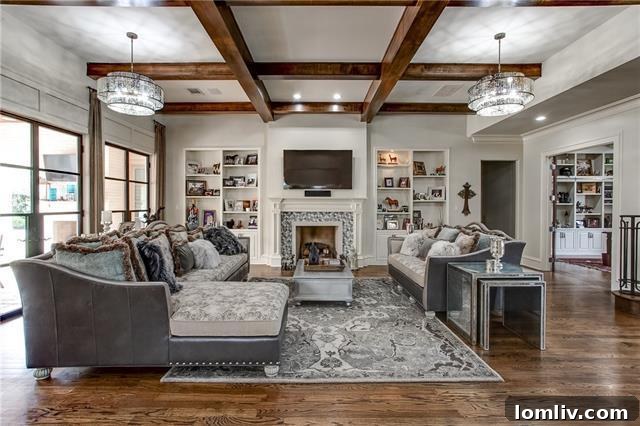 Spacious Living Room with Beam Ceilings