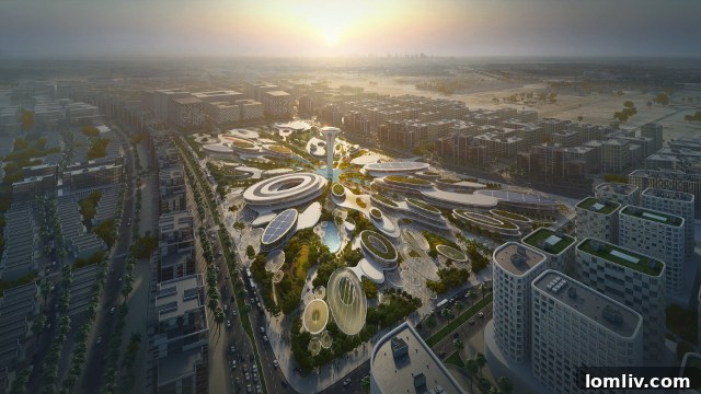 Aljada Central Hub, Sharjah, UAE, a posthumous Zaha Hadid Architects design evoking a water droplet and featuring civic spaces.