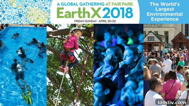 A vibrant, modern exhibition hall filled with attendees exploring various eco-friendly displays and booths, showcasing the lively atmosphere of an Earth Day event.