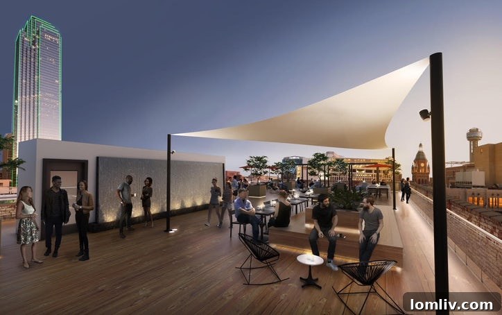 The planned rooftop deck of the Purse Building will offer stunning, exceptional views of downtown Dallas due to its prime location.