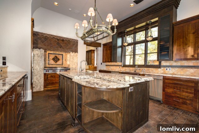 Gourmet kitchen featuring thick, high countertops and professional-grade appliances