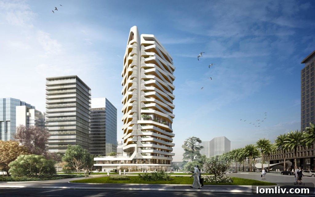 Stacked box effect of balconies and residential sections of UNStudio's Ravel concept