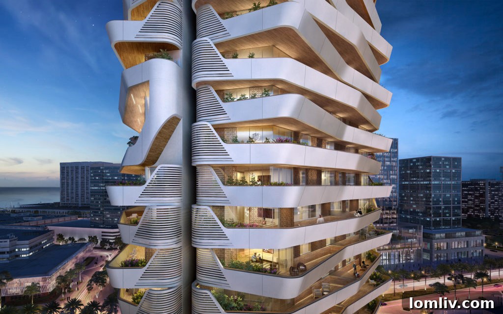 Wafra Tower's undulating balconies in Lusail, Qatar by UNStudio
