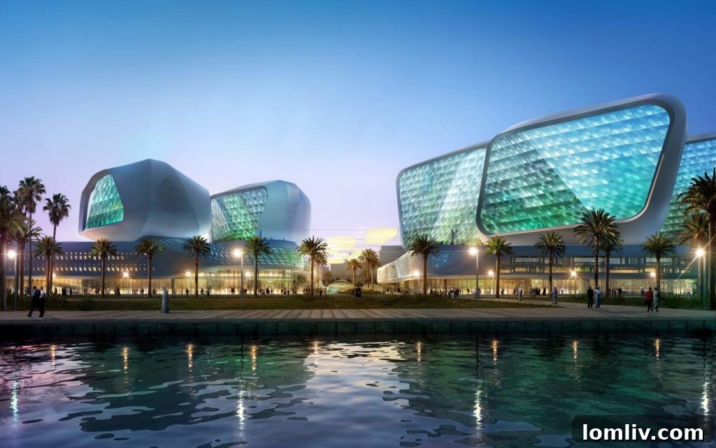 Futuristic buildings of Twofour54 Zone, Abu Dhabi by UNStudio, designed for creative industries