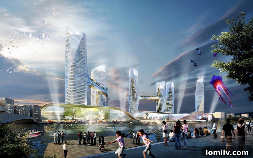 Interconnected high-rises with green spaces, Tongzhou Central Business District by UNStudio