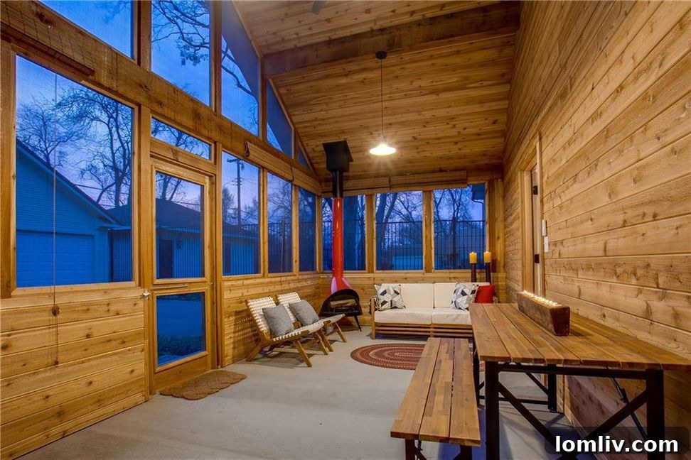 Unveiling North Oak Cliff's Singular Masterpiece 14 Spacious screened-in porch with a vintage clawfoot tub