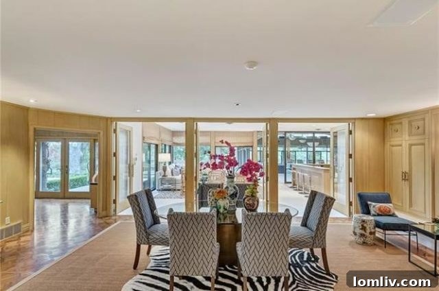 Another view of a tastefully decorated dining area with artistic elements