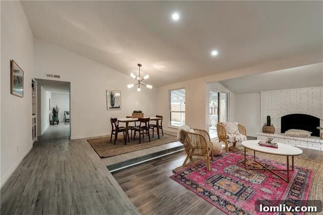 Modern Open Concept Living Room with Stone Fireplace