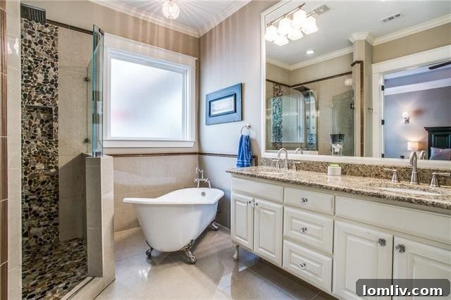 Modern full bathroom on the second floor of the Dallas home