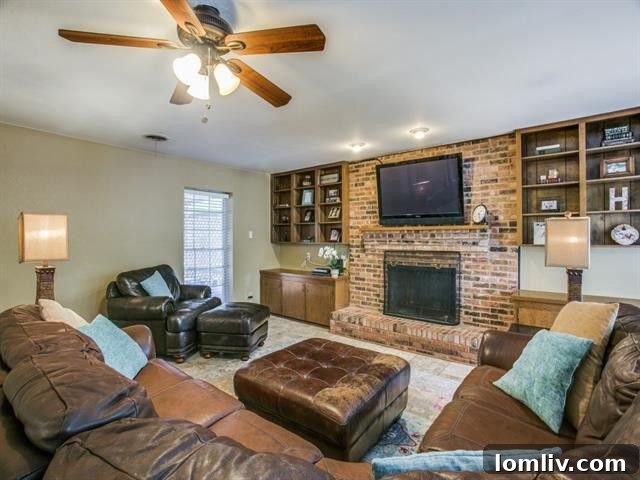 Living Room with Fireplace and Built-ins