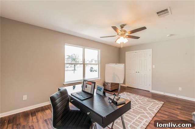 View from kitchen into dining area, emphasizing open concept