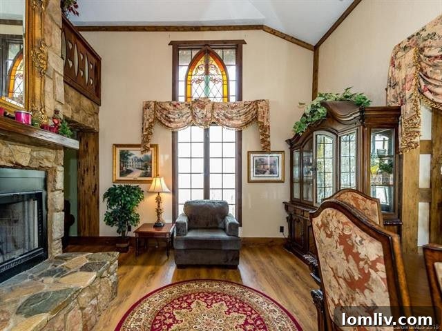 Deceptively Simple Exterior, Intriguingly Complex Interior 5 Interior view highlighting beautiful hardwoods and stained glass details