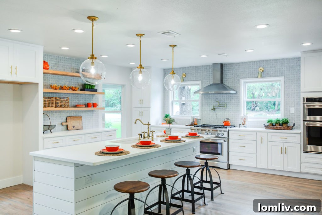 Oversized Quartz Island Seating in Luxe Kitchen
