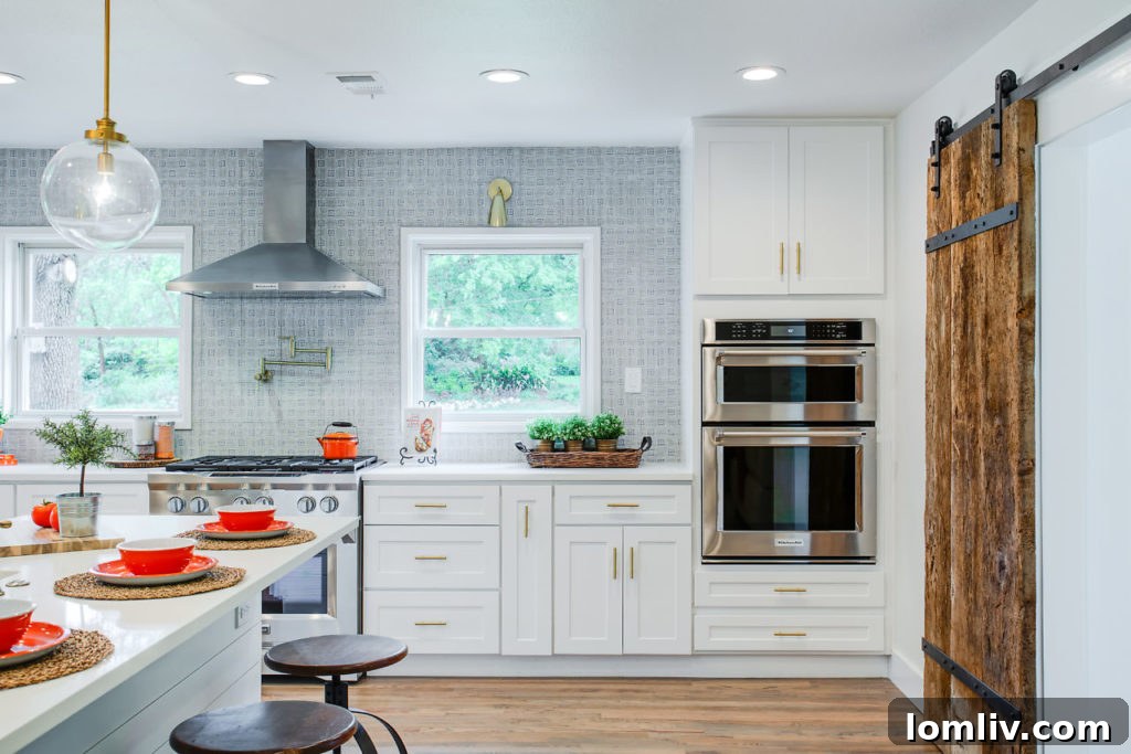 Custom Barn Door Separating Kitchen and Utility Area