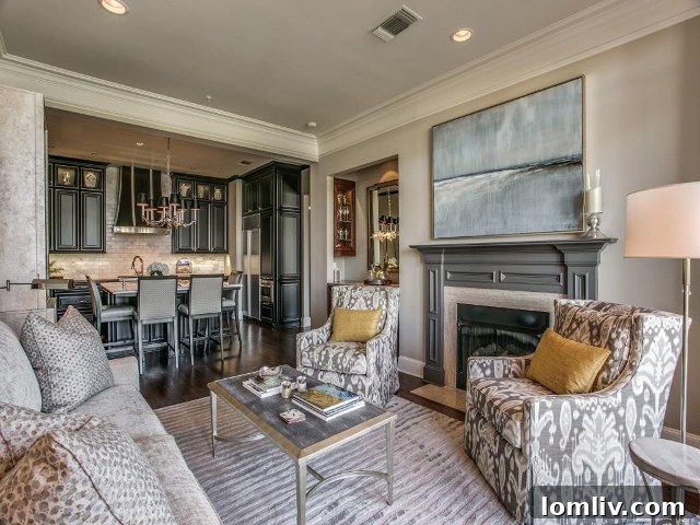 After: Transformed living and dining areas with a visual beam.