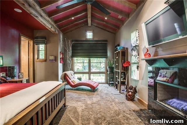 Vaulted, Beamed Ceilings in Master Bedroom