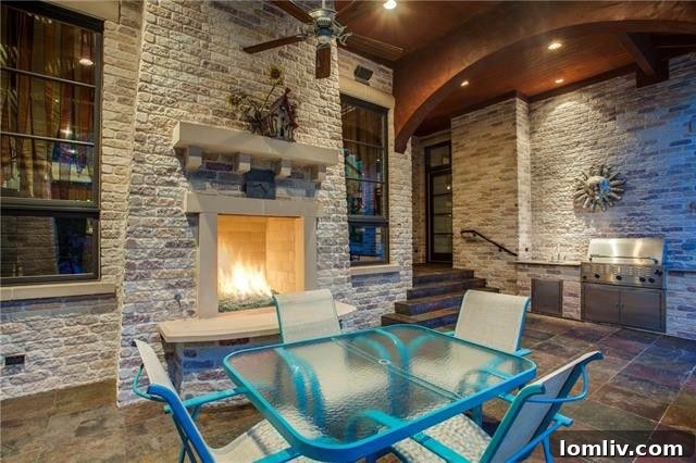 Outdoor Covered Patio with Fireplace and Grill
