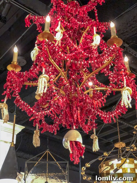 This stunning chandelier by Currey & Company is made of natural coral