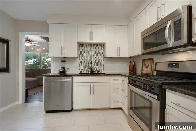 Prestonwood Creek Contemporary Gem Tops Dallas Open House List 16 Updated master bathroom with dual sinks, contemporary glass tile backsplash, and sleek fixtures