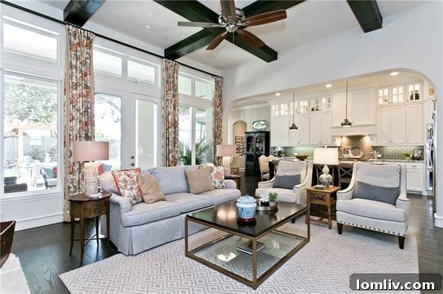 Spacious Living Area with High Ceilings and Custom Finishes