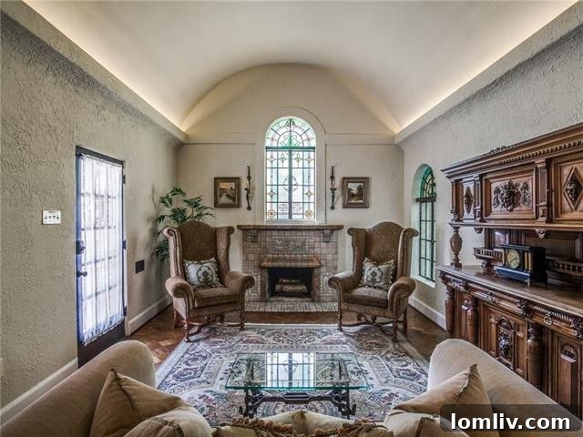 Ornate stained glass window and arched doorway in a Hutsell home