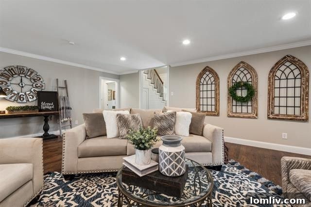 Spacious living area with large windows and a sunroom overlooking the backyard