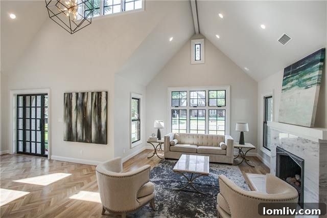 Modern interior design with impressive vaulted ceilings and white oak floors