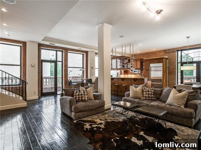 Exposed Brick Living Room in Dallas Loft