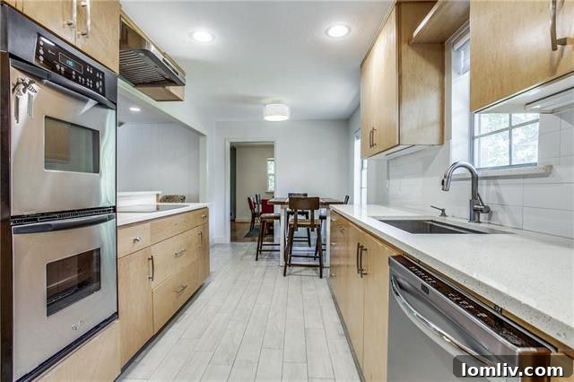 Stylish Kitchen with Built-in Double Ovens and Ample Cabinet Space