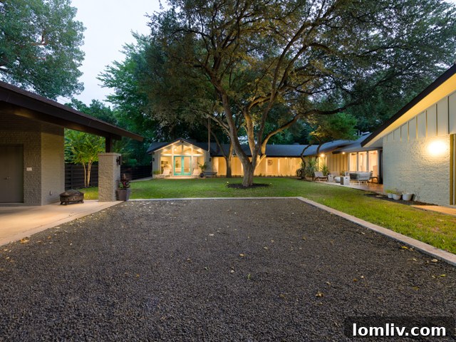Inviting front entrance with turquoise door and breeze block wall