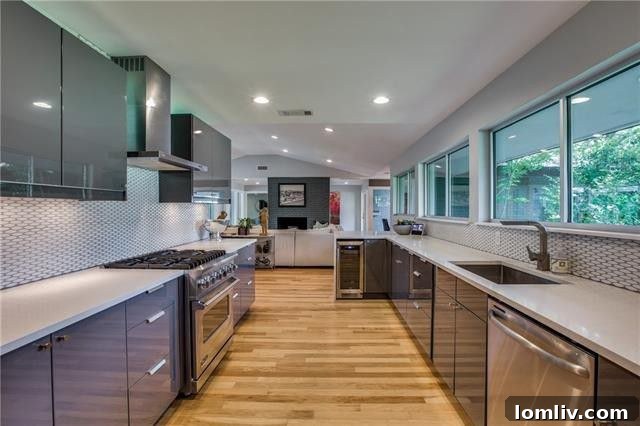 Modern and functional galley kitchen with views to the living area