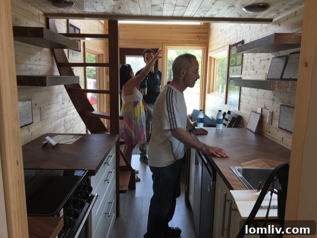 Guests impressed with the bright interiors of an Indigo River Tiny Home on a hot day