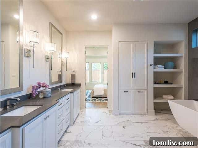 Stylish powder room with unique mirror and lighting