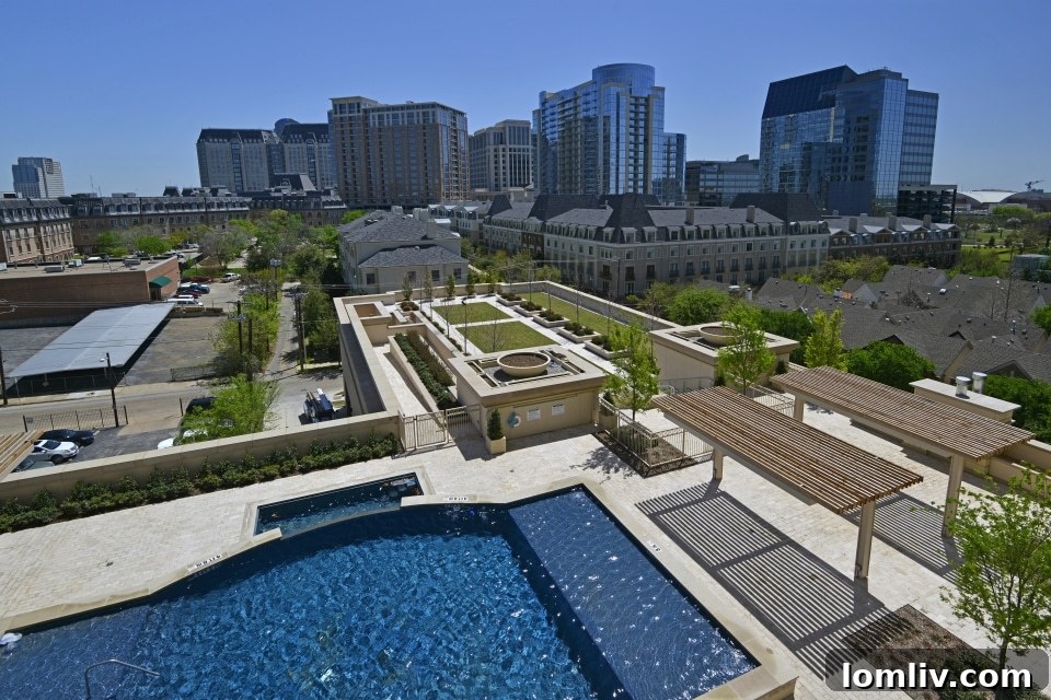 Resort-style outdoor swimming pool and spa at The Residences at The Stoneleigh
