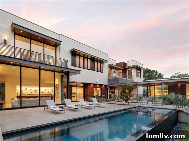 Exterior View of the Texas Modern Home and Backyard