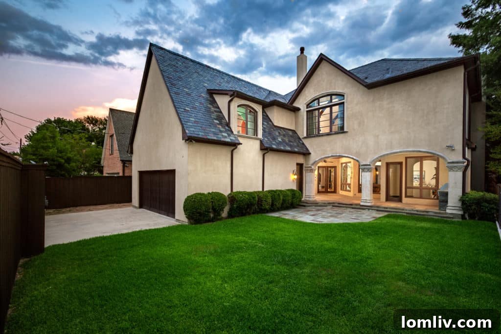 Stunning exterior view of 3508 Bryn Mawr Drive at sunset