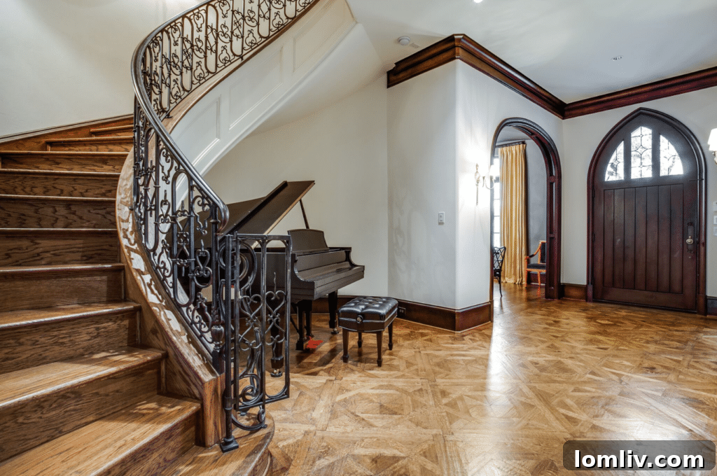 Custom patterned hardwood floors, a luxurious detail in the University Park home