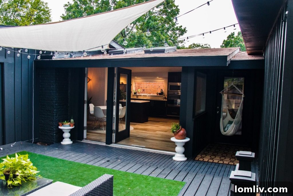 The charming backyard of the Cliff May ranch