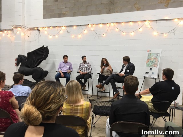 Attendees at AIA’s July ‘Architecture on Tap’ event listening to Zaida Basora discuss urban planning.