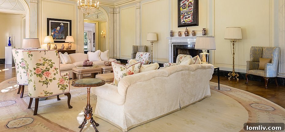 Spacious and bright breakfast room with scenic views of the estate