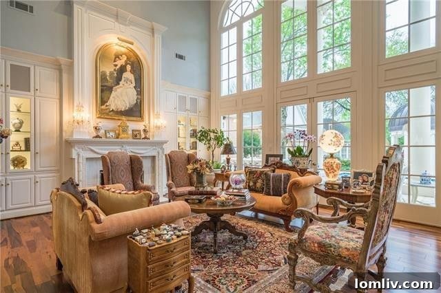 Elegant formal living room with fireplace and custom details