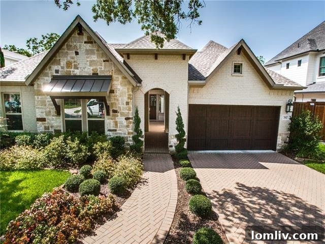 Ridgecrest Village custom home exterior with inviting courtyard