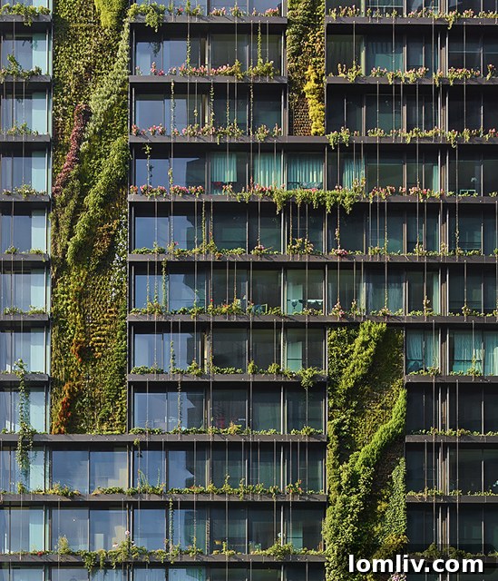 Detailed view of One Central Park's green walls and embedded greenery
